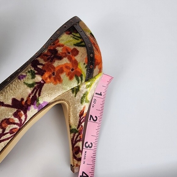 Etro Floral Velvet Pumps High Heels Shoes Buckles Lace-up Size 40 EU / 9.5 US - Picture 8 of 14